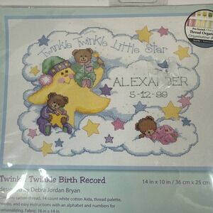 VTG Dimensions Counted Cross Stitch Kit 14"X10" Twinkle Twinkle Birth Record NWT